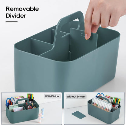 Multiuse Caddy Organizer with Handle, Portable Divided Plastic Tote Bin - Art Craft, Stationary Pen Marker Crayons, Makeup Hair Supplies Storage - Bathroom, Classroom, Dorm, Office, Desk Holder -Black