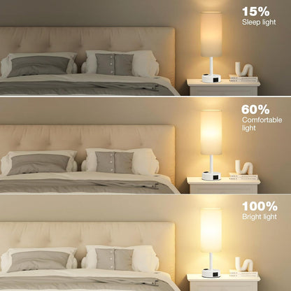 Fenmzee Bedside Table Lamp for Bedroom - Dimmable Touch, USB A+C, AC Outlet