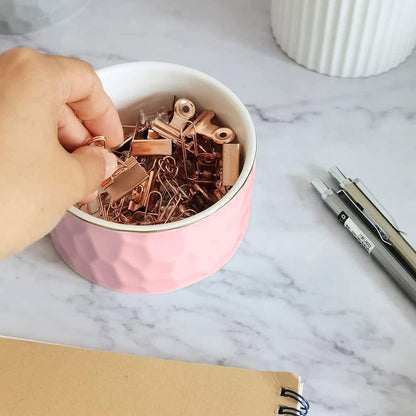 Paper Clip Holder Ceramic Paper Clip Holders Floral Paperclips Holder Dispenser Cute Gold Line Paper Clip Organizer for Desk Binder Clip Holder Bobby Pin Hair Clip Holder Gift for Office Pink Flowers
