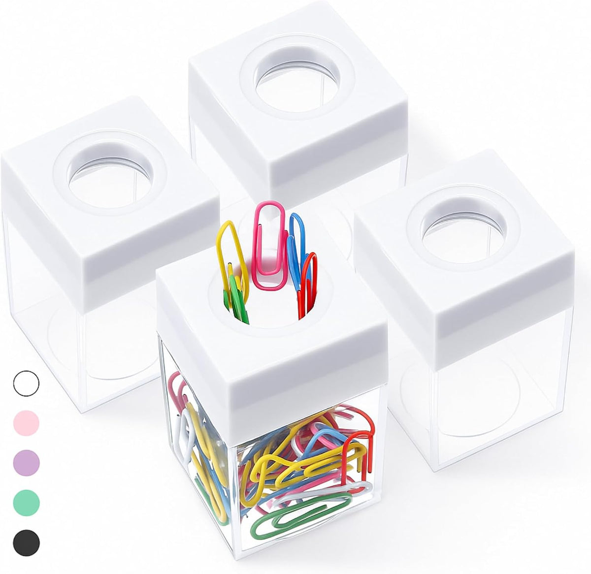Outus 4 Pieces Magnetic Paper Clip Dispenser Holder Paperclip Dispenser for Desk, School, Office(Black)