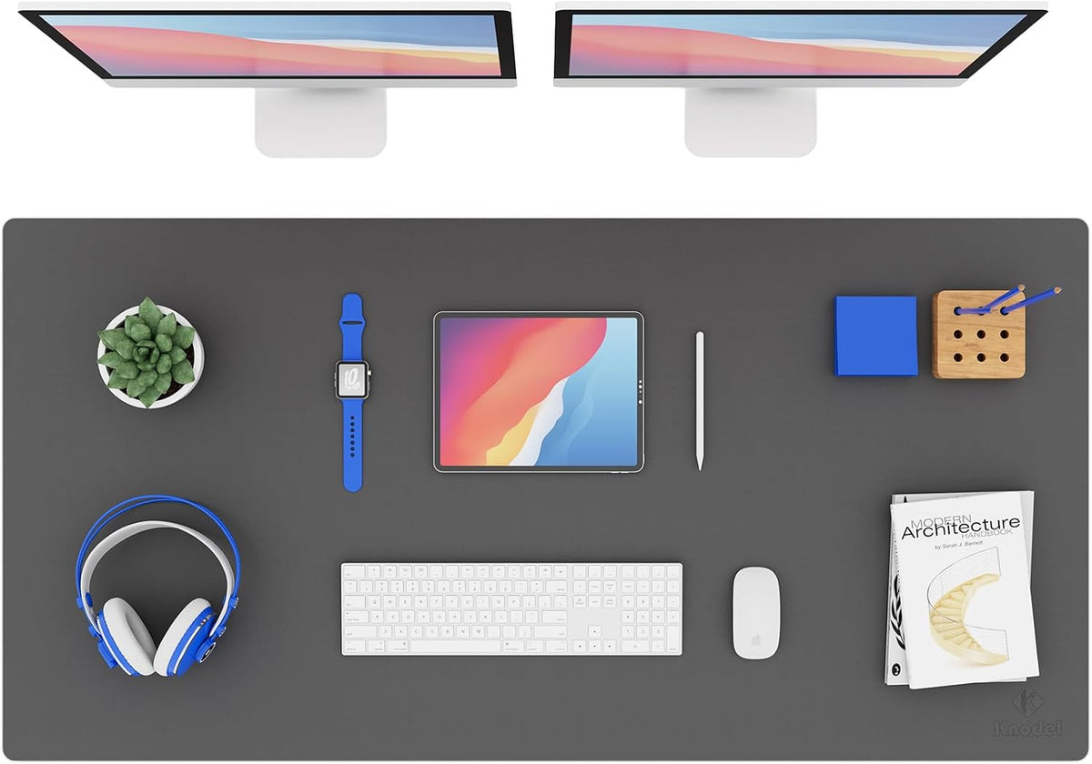 K KNODEL Large Office Leather Desk Mat, Mouse and Keyboard Pad, Computer and Laptop Mat, Desktop Protector and Cover, Writing Pad and Blotter (31.5"x15.7", Black)