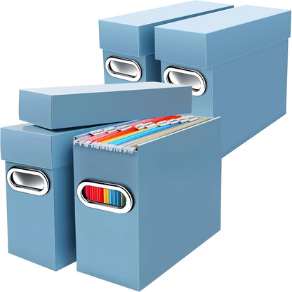 File Organizer Box with Lid & Handle, Thickened Cardboard Hanging File Folder Storage Boxes for Letter Size, Portable Filing Organizer for Office, Home, Classroom, Black