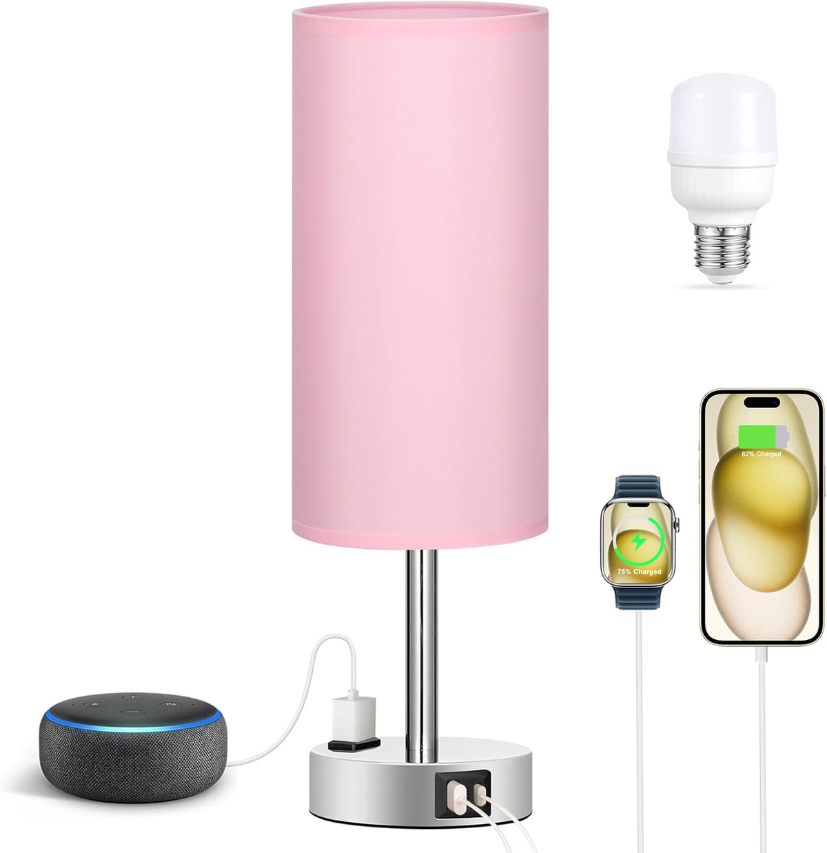 Fenmzee Bedside Table Lamp for Bedroom - Dimmable Touch, USB A+C, AC Outlet