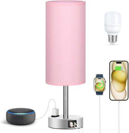 Fenmzee Bedside Table Lamp for Bedroom - Dimmable Touch, USB A+C, AC Outlet