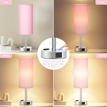 Fenmzee Bedside Table Lamp for Bedroom - Dimmable Touch, USB A+C, AC Outlet