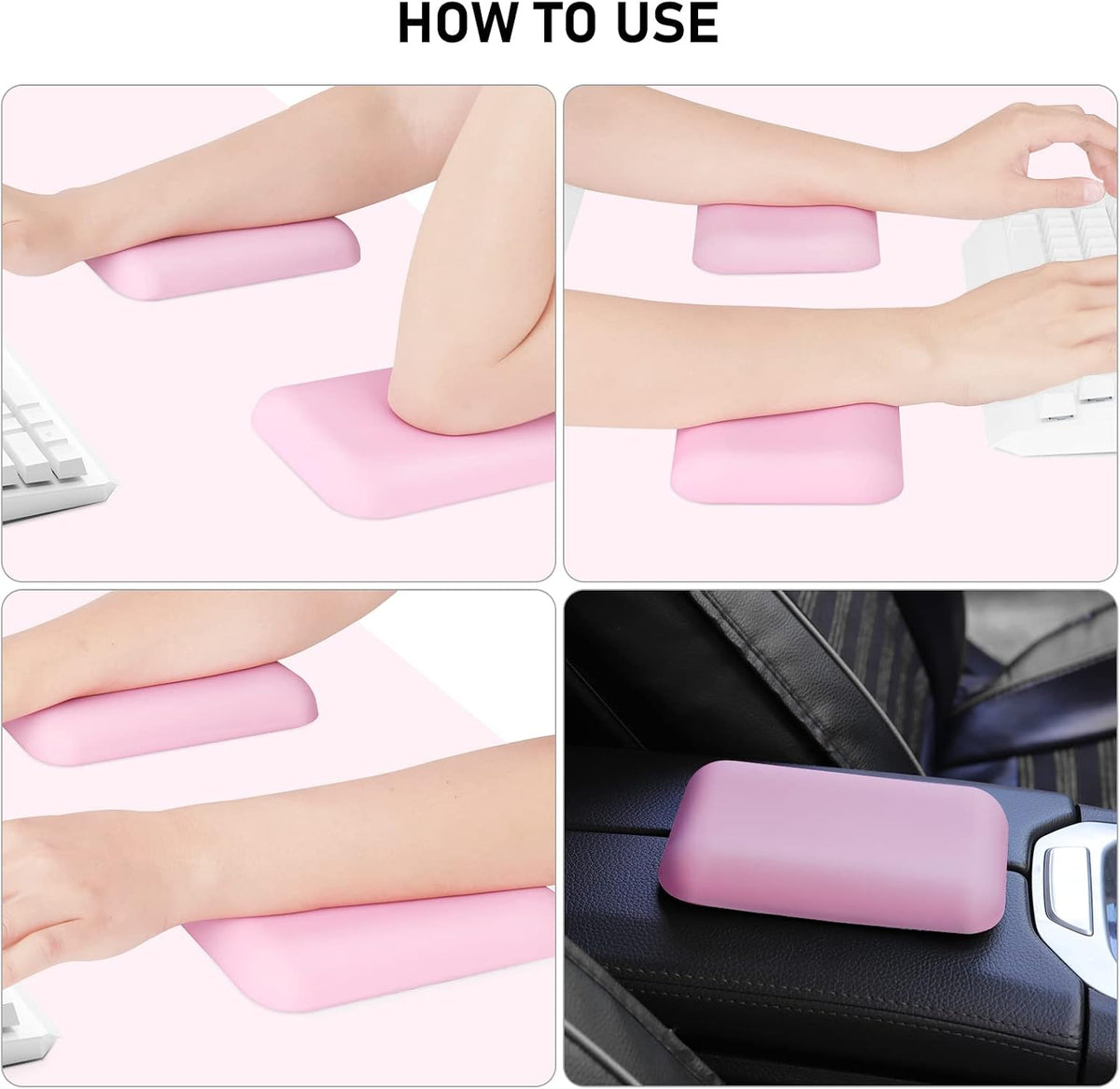 Leolee Elbow Rest Pads for Desk, Black Ergonomic Wrist Rest Arm Rest Pads | Memory Foam & Non-Slip Base, Armrest Cushion Support Pad Relieve Elbow and Wrist Pain for Computer, Office, 2 Packs
