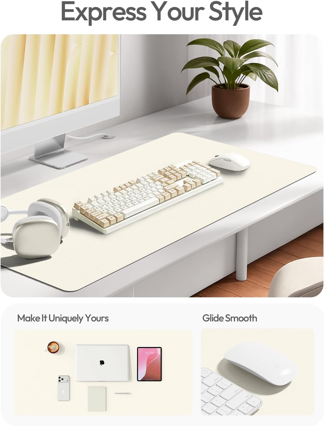 YSAGi Leather Desk Pad Protector, Office Desk Mat, Large Mouse Pad, Non-Slip PU Leather Desk Blotter, Waterproof Laptop Desk Writing Pad for Office and Home (23.6" x 13.8", Eggshell) - Colors A