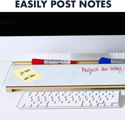 Quartet Glass Dry Erase White Board, Desktop Computer Pad for Notetaking, 18" x 6" Whiteboard, Clean Erase Surface with Storage, 1 Dry Erase Marker, White Surface (GDP186)