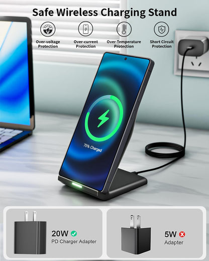 Wireless Charger Stand for Samsung,15W Max Wireless Charging Stand Desk Charging Station Android Desk Charger for Samsung S26/S25 Ultra/S24+/S23/S22/S21 FE,iPhone Air/17e/17 Pro Max/16 Pro/15/14/13/12