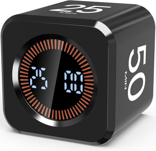 Digital Pomodoro Timer Cube 5/10/25/50min, Visual Productivity Flip Timer for Kids Classroom Desk, Custom Countdown, Silent and Sound Mode for ADHD Study Work Game Kitchen (Purple)