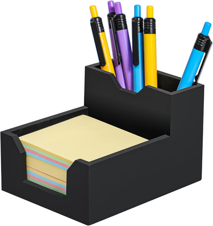 Black Sticky Note Holder, Silicone Memo Holder with Pen or Card Slots, Sticky Note Dispenser, Fits 3x3 Inches Sticky Notes