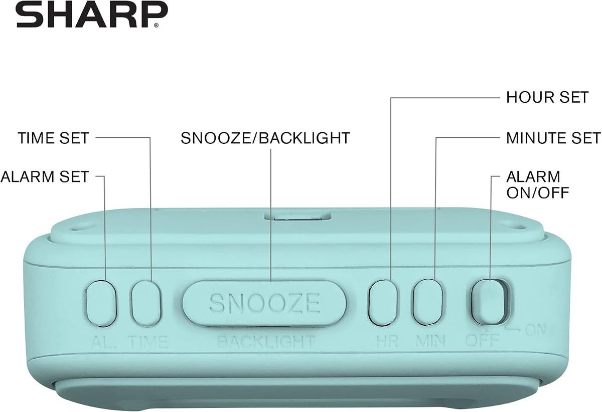 Sharp Digital Alarm Clock – Tactile Plastic Case with Soft Rubberized Finish - Battery Operated – Blue Backlight on Demand – Ascending Alarm – Easy to Use – Charcoal Black
