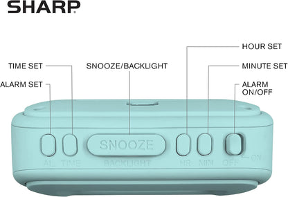 Sharp Digital Alarm Clock – Tactile Plastic Case with Soft Rubberized Finish - Battery Operated – Blue Backlight on Demand – Ascending Alarm – Easy to Use – Charcoal Black