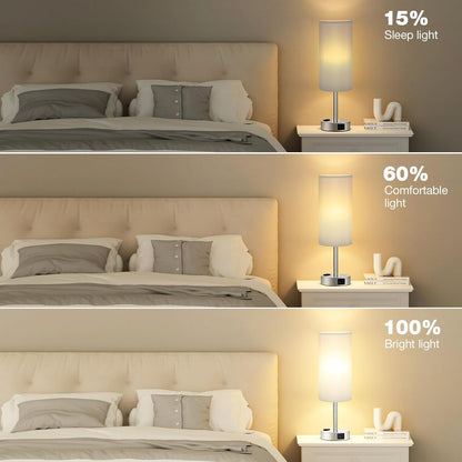 Fenmzee Bedside Table Lamp for Bedroom - Dimmable Touch, USB A+C, AC Outlet