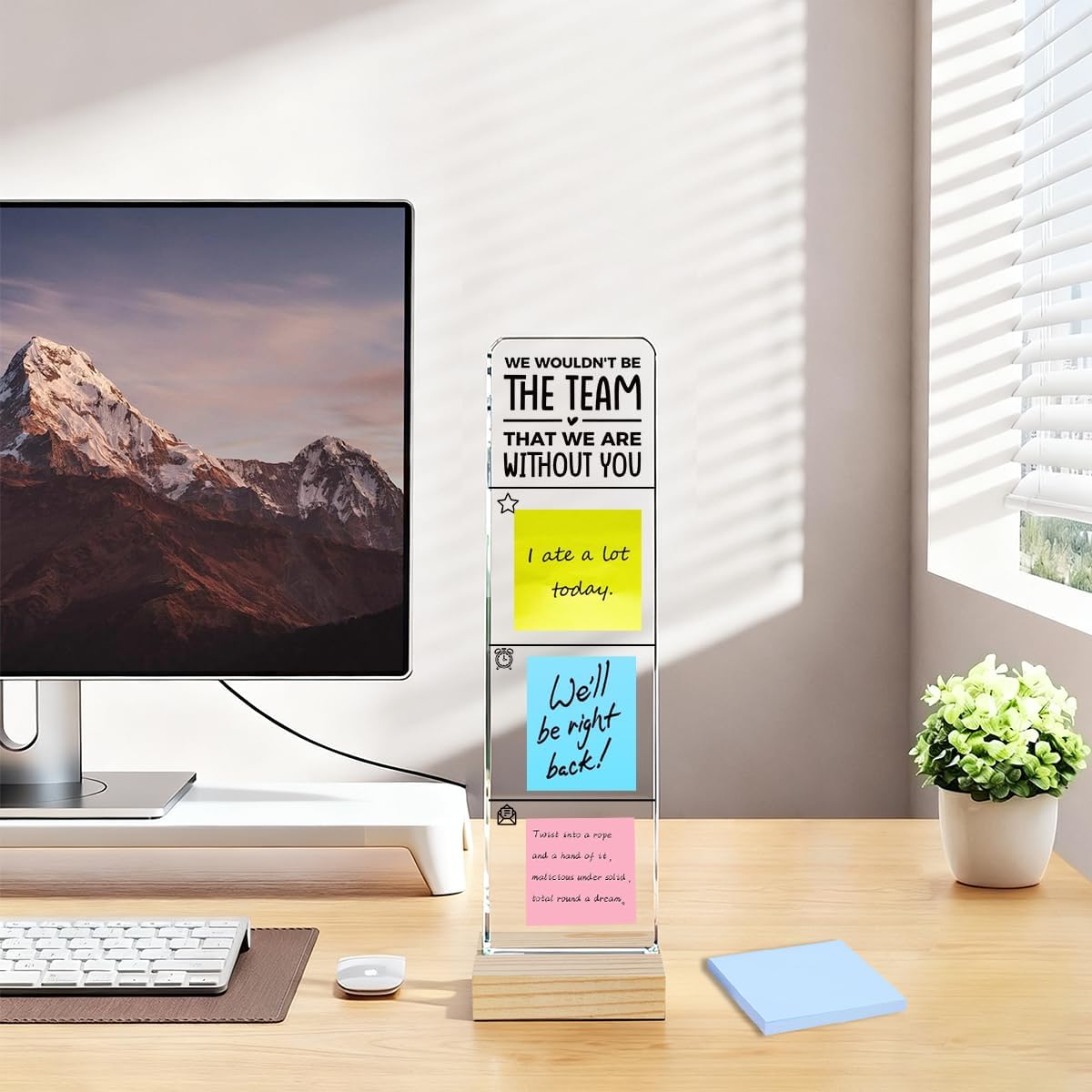 Monitor Memo Board with Removable Wooden Base Acrylic Portable Sticky Note Holder, It is Okay to Acrylic Message Board Sign, Office Desk Desk Set Sticky Notes 100 Sheets