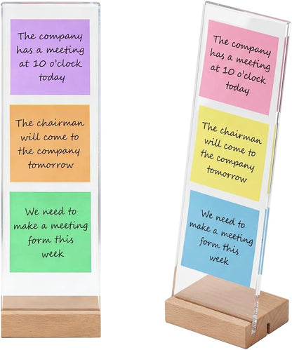 2-Pack Monitor Memo Board & Sticky Note Holder, Freestanding Acrylic Computer Desk Accessories with Wood Base, Zero Adhesive Screen Note Board for Office Organization Decor