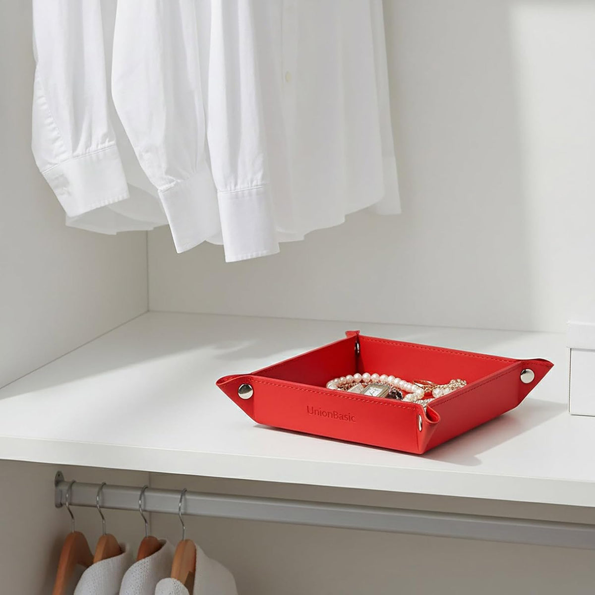 UnionBasic Small Valet Tray, Jewelry Tray for Rings Watches Earrings, Entryway Catchall Caddy for Coins Keys Change, Nightstand Bedside Valet Holder, Trays for Electronic Gadgets, Beige - Colors B