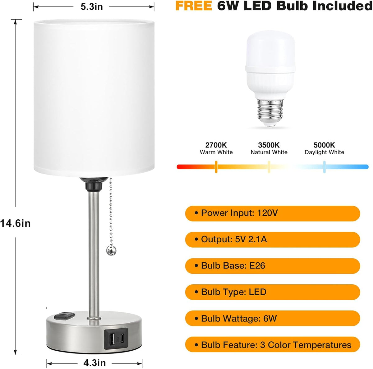 Dicoool Bedside Table Lamp for Bedroom - Small Desk Lamp with USB Ports