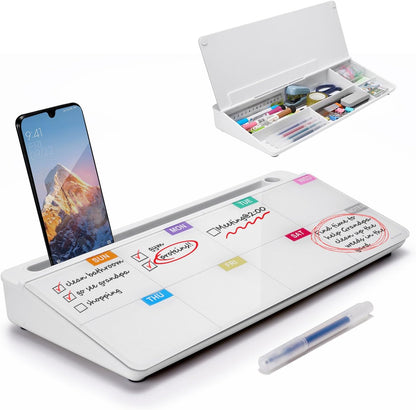 TSJ OFFICE Desktop Whiteboard Dry-Erase-Board - Computer Keyboard Stand White Board Surface Pad with Drawer, Desk Organizers with Accessories for Office, Home, School Supplies - Black