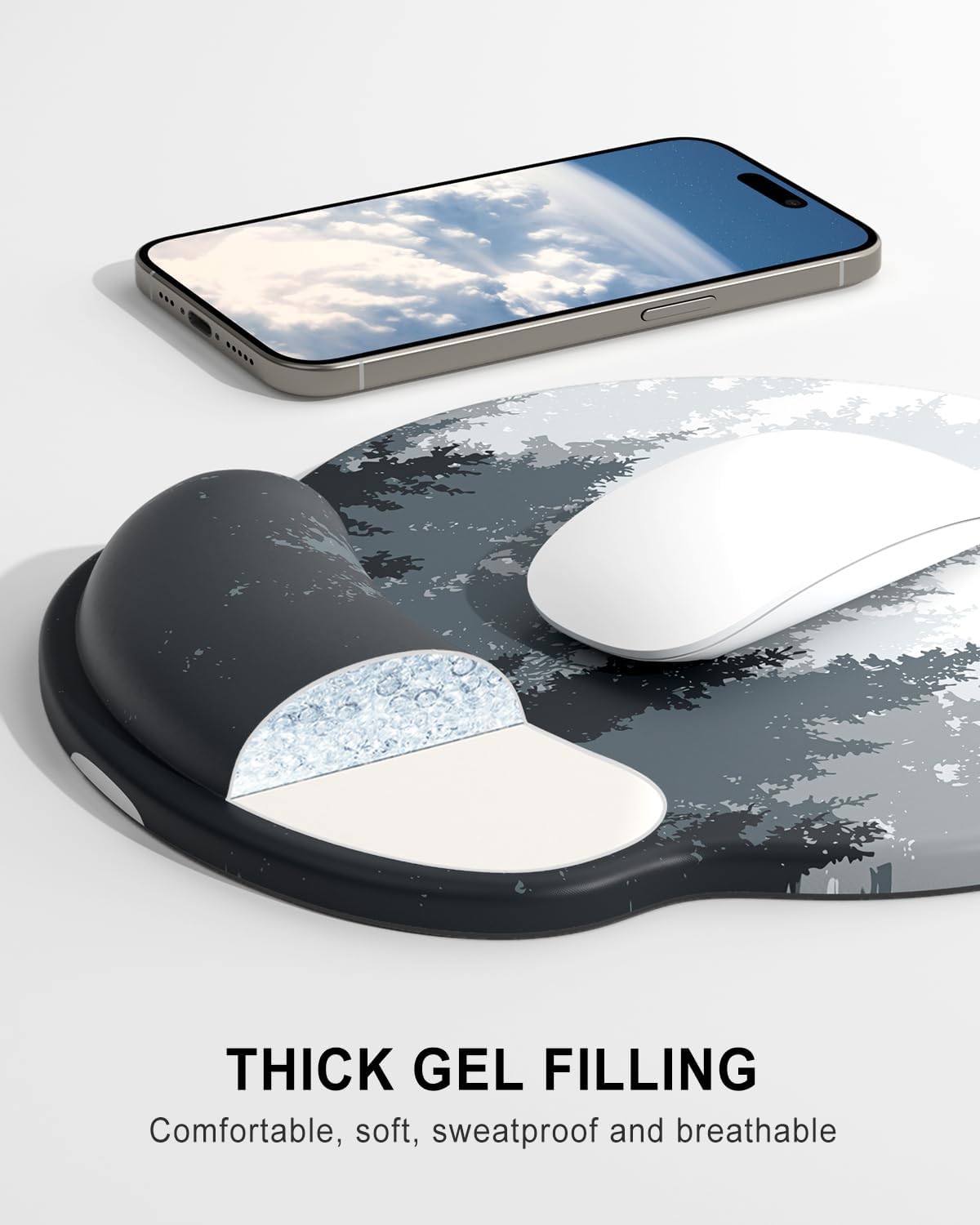 Ergonomic Mouse Pad with Wrist Rest, Comfortable Silicone Non-Slip Computer Pain Relief Gel Mouse Mat with Wrist Support for Gaming, Work, Office, Women & Men, Cute Pattern, Beige