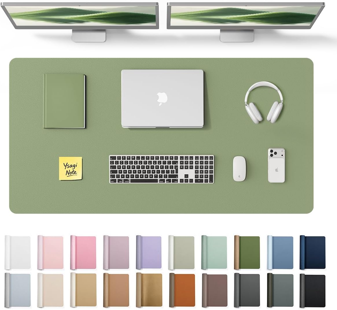 YSAGi Leather Desk Pad Protector, Office Desk Mat, Large Mouse Pad, Non-Slip PU Leather Desk Blotter, Waterproof Laptop Desk Writing Pad for Office and Home (23.6" x 13.8", Eggshell) - Colors A