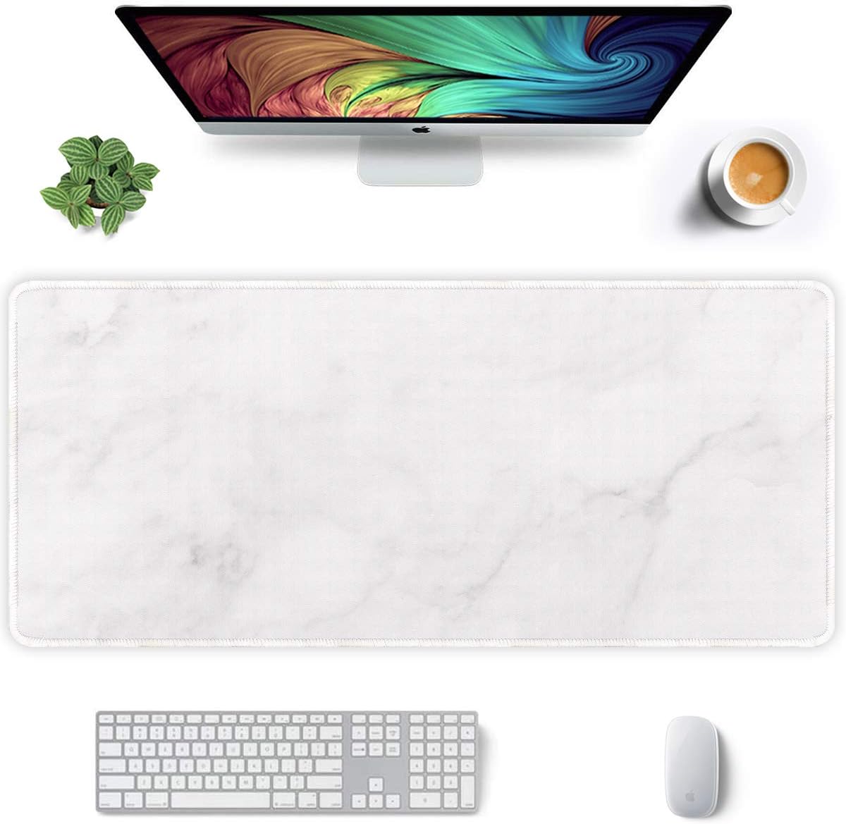 Auhoahsil Desk Mat, Ultra Large Mouse Pad, XXL Gaming Mousepad, Green Tropical Leaves Deskpad, Big Extended Full Size Mouse Pad, Desktop Desk Matt for Keyboard, Laptop & Computer, 35.5 x 15.7 in - Colors B