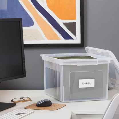 Hanging File Folder Box, Storage Bin Organizer, Snap Lid, Clear