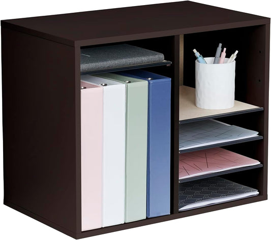 Safco 9422GR Wood Adjustable Literature & Paper Organizer, 16 Adjustable Compratment, Stackable Durable Construction, Home, Office, Mailroom, Classroom Mailbox , Gray