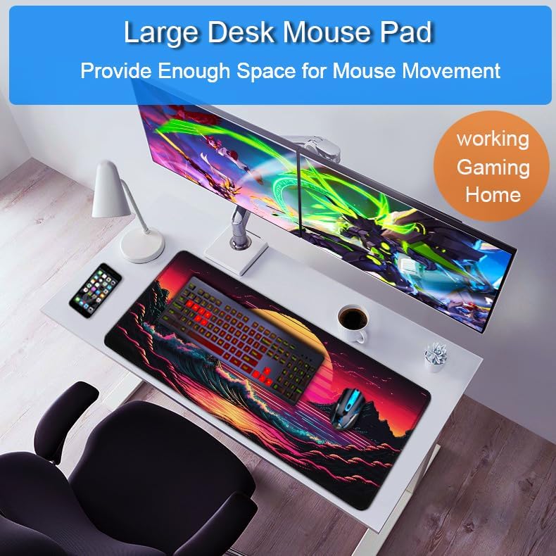 Large Gaming Mouse Pad, 31.5x15.7 inch Large Extended Computer Keyboard Mouse Mat, Water Resist Non-Slip Mousepad Rubber Base Long XXL Desk Mouse Pad for Work & Gaming, Office & Home, Black