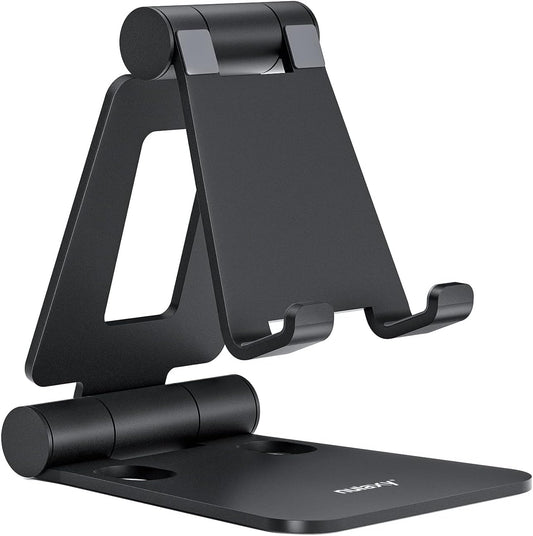 Nulaxy Dual Folding Cell Phone Stand, Fully Adjustable Foldable Desktop Phone Holder Cradle Dock Compatible with iPhone 17 16 15 14 13 12 11 Pro Max Xs Xr X 8, Nintendo Switch, All Phones - Purple