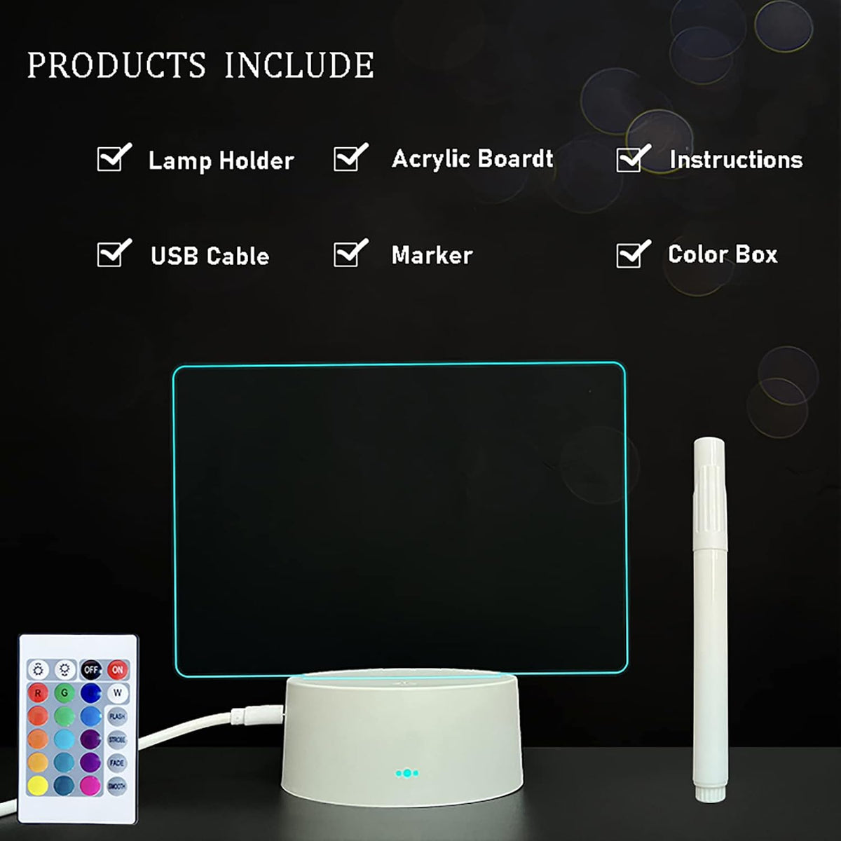 Acrylic Dry Erase Board 16 Colors Can Remote Control Light 7.3x5x0.2 Clear Desktop Note Memo Board, Includes Dry Erase Markers, Rewritable Night Light with Message Board, Soft Light Desk Lamp Gift