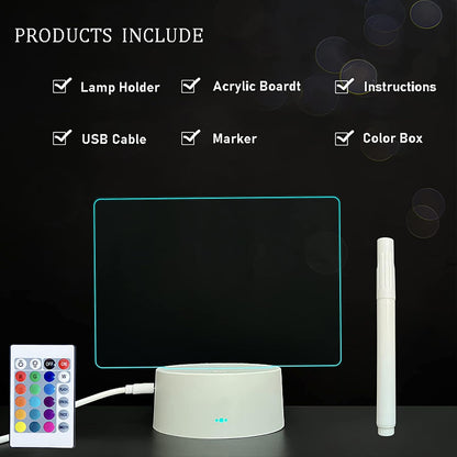 Acrylic Dry Erase Board 16 Colors Can Remote Control Light 7.3x5x0.2 Clear Desktop Note Memo Board, Includes Dry Erase Markers, Rewritable Night Light with Message Board, Soft Light Desk Lamp Gift