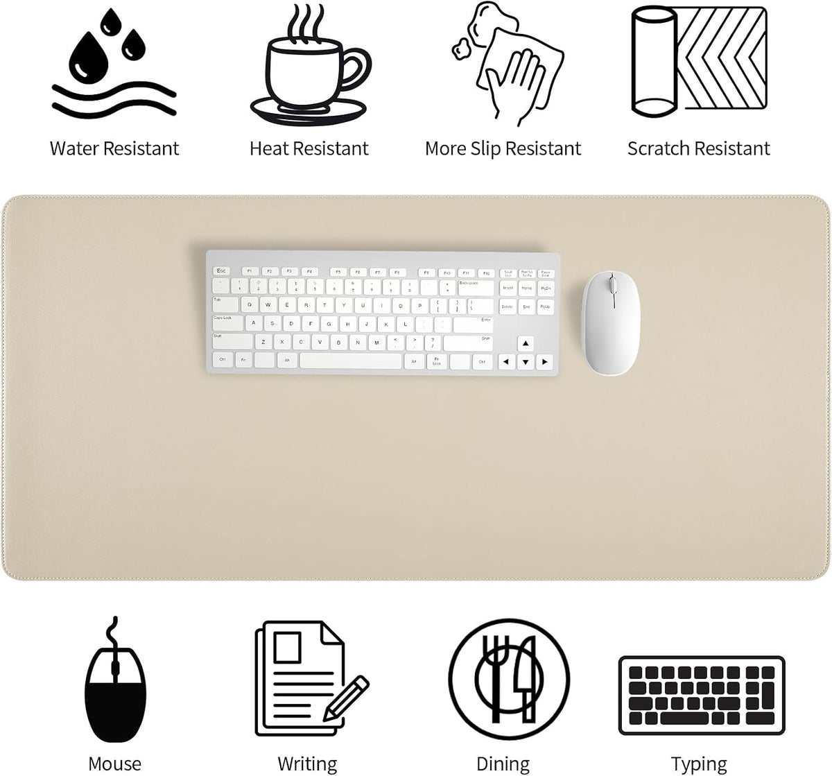 Bloss Leather Desk Pad and Keyboard Wrist Rest, Large Mouse Pad + Keyboard Pad+Mouse Wrist Support, Non-Slip Desk Mat Protector for Office, Home(31.5×15.7 Inches,Beige) - Colors B