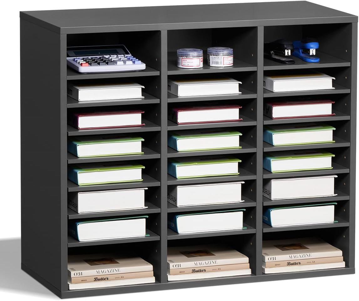 VEVOR Literature Organizers, 12 Compartments Office Mailbox with Adjustable Shelves, Wood Literature Sorter 20.4x12x16.1 inches for Office, Home, Classroom, Mailrooms Organization, EPA Certified White