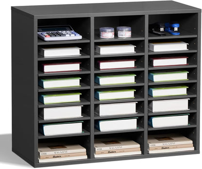 VEVOR Literature Organizers, 12 Compartments Office Mailbox with Adjustable Shelves, Wood Literature Sorter 20.4x12x16.1 inches for Office, Home, Classroom, Mailrooms Organization, EPA Certified White