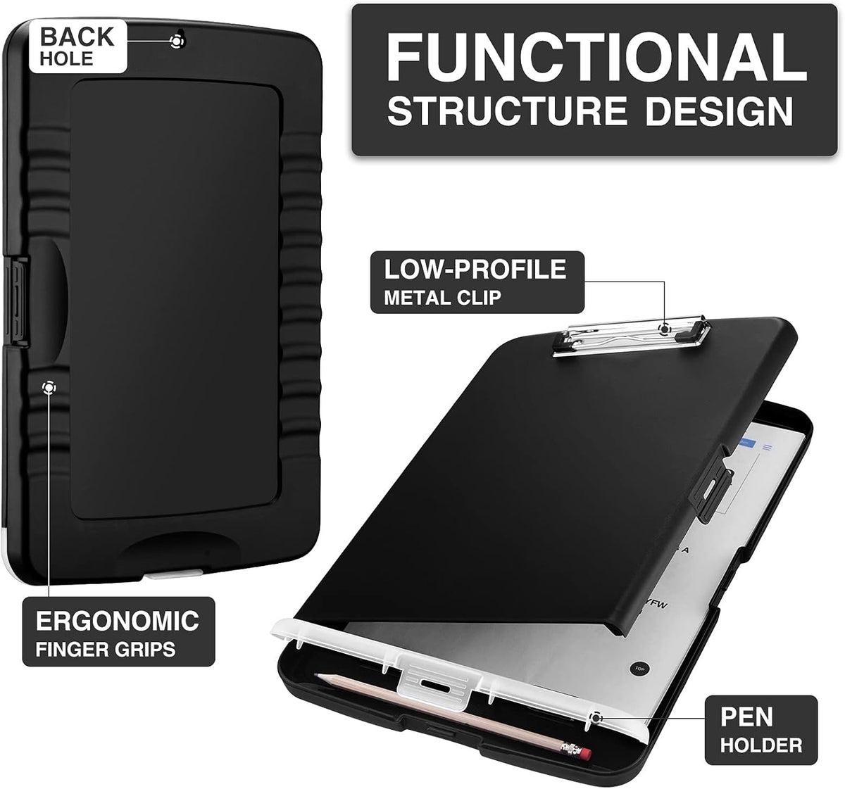 Clipboard with Storage, Clip Board 8.5 x 11 with Pen Holder, High Capacity Plastic Organization Case Box for Letter Legal A4 Size Paper, Nurses Teachers Must Haves, School & Office Supplies