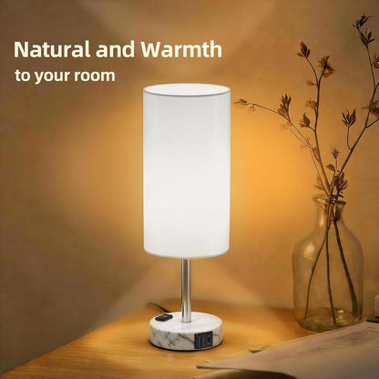 Table Lamp for Nightstand, High-Sensitivity Touch, 3-Level Dimmable Bedside Lamp with AC Outlet | USB | and USB-C, Ideal Night Stand Lamp for Bedroom, Reading, Living Room(Warm&Wooden)