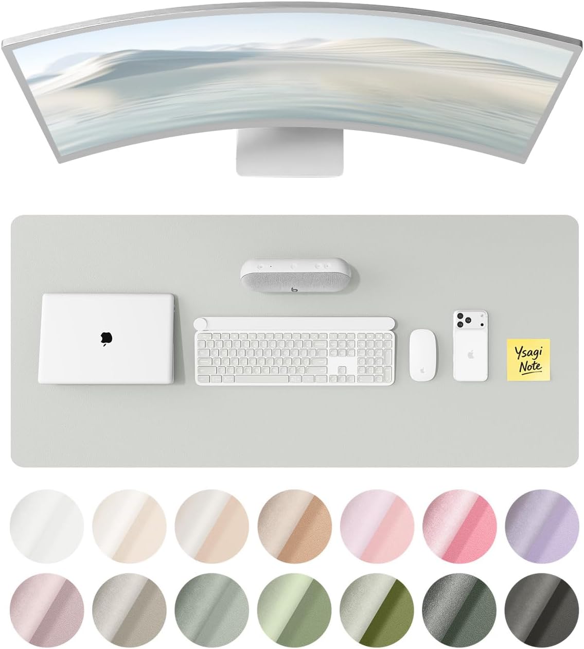 YSAGi Leather Desk Pad Protector, Office Desk Mat, Large Mouse Pad, Non-Slip PU Leather Desk Blotter, Waterproof Laptop Desk Writing Pad for Office and Home (23.6" x 13.8", Eggshell) - Colors A