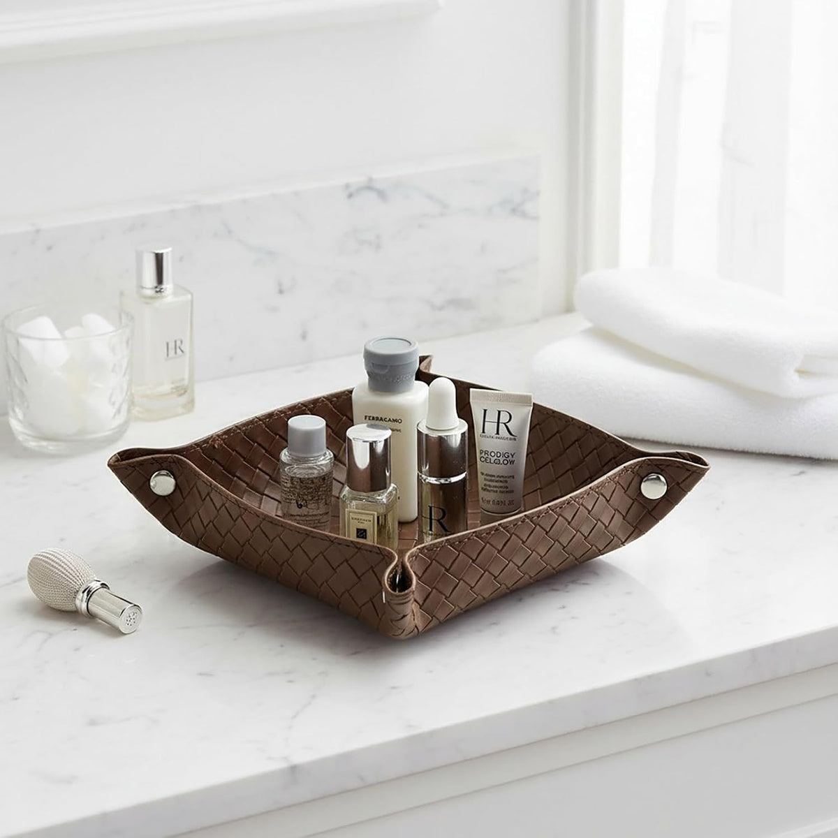 UnionBasic Small Valet Tray, Jewelry Tray for Rings Watches Earrings, Entryway Catchall Caddy for Coins Keys Change, Nightstand Bedside Valet Holder, Trays for Electronic Gadgets, Beige - Colors B