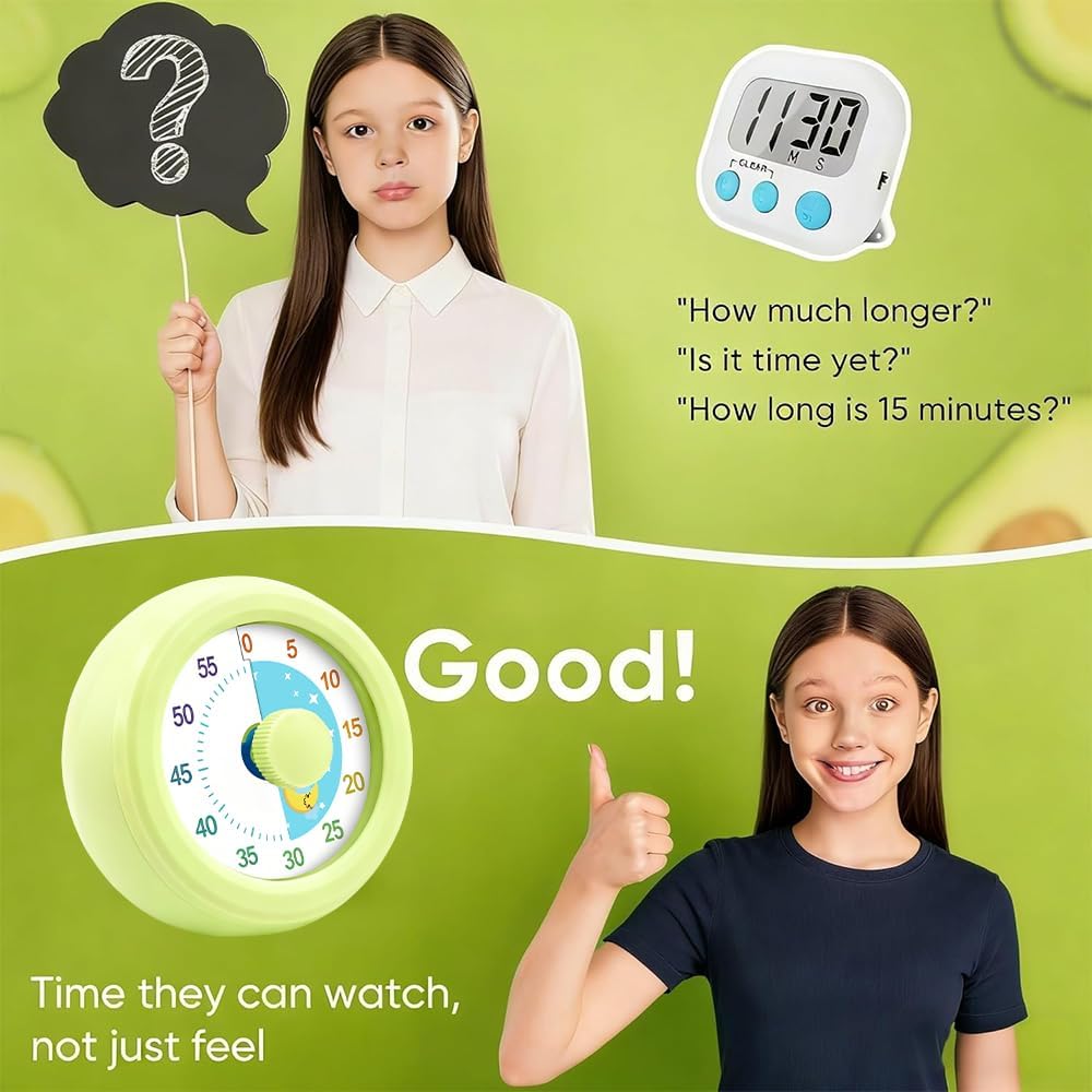 60 Minute Visual Timer with Silent Operation Visual Countdown Timer Rainbow Disk 60 Minute Countdown Timer Task Reminder Home and Kitchen Timer for Kids Desk, Office Meetings (White-Rainbow)