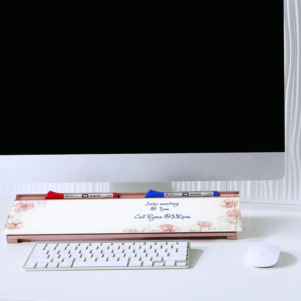 Quartet Glass Dry Erase White Board, Desktop Computer Pad for Notetaking, 18" x 6" Whiteboard, Clean Erase Surface with Storage, 1 Dry Erase Marker, White Surface (GDP186)