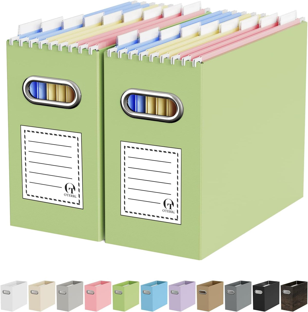 Oterri File Organizer Box, Portable Collapsible Cardboard File Folder Organizer with Handle for Letter Size Hanging Files, Document Storage Box for Home Office & Classroom (Pink)