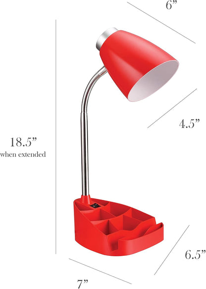 Simple Designs LD1002-RED Gooseneck Organizer Desk Lamp with iPad Tablet Stand Book Holder, Red