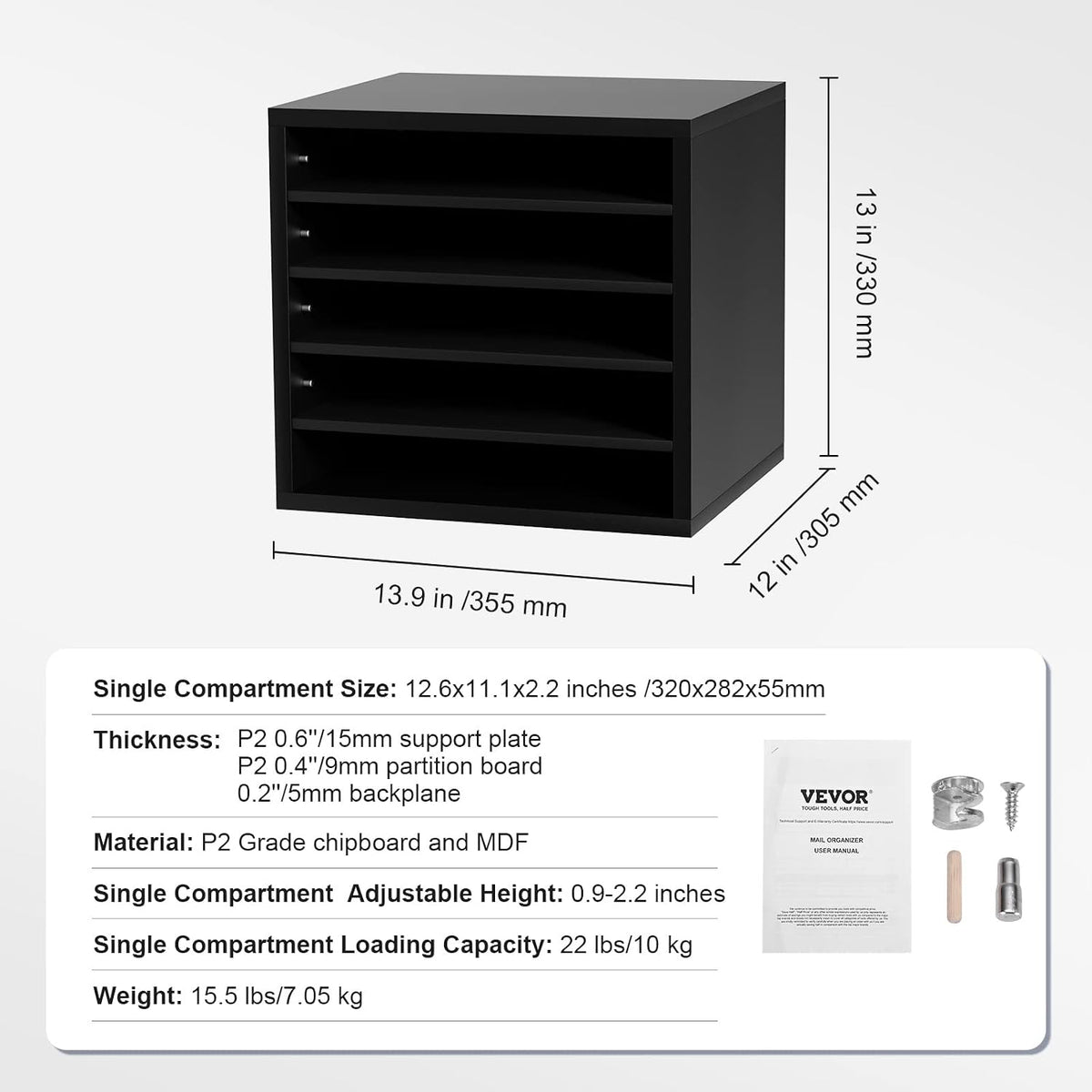 VEVOR Literature Organizers, 12 Compartments Office Mailbox with Adjustable Shelves, Wood Literature Sorter 20.4x12x16.1 inches for Office, Home, Classroom, Mailrooms Organization, EPA Certified White