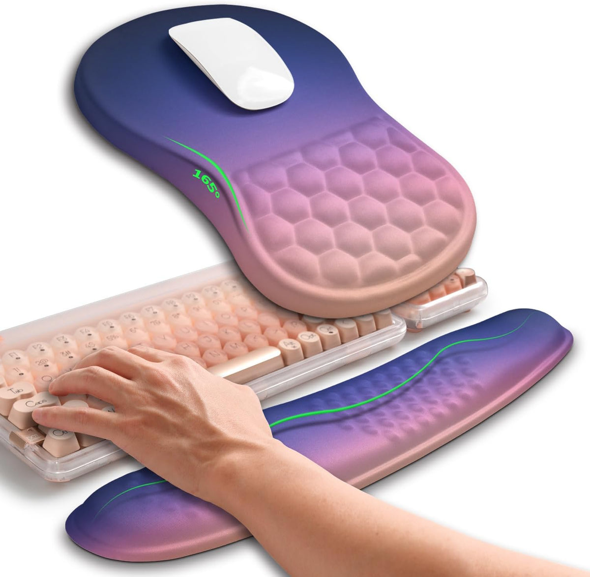 2in1 Combination, Wave Keyboard Wrist Rest and Ergonomic Curvature Mouse Pad Wrist Support for Relieve Wrist Pain, Filled with Soft Cushion Memory Foam, Black