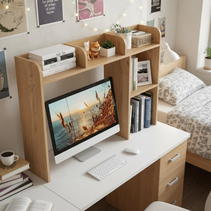 Desktop Bookshelf, Countertop Storage Hutch with 5 Shelves for Computer Desk, Desk 3-Tier Display Rack, Multipurpose Wood Desktop Hutch Storage Organizer for Dorm Office Home