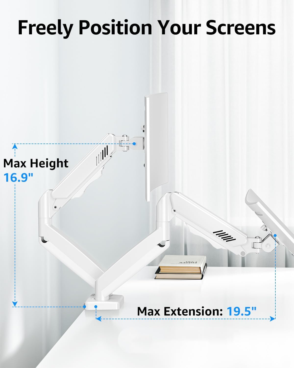 Dual Monitor Stand fits up to 32 inch, 4.4-19.8 lbs Computer Screens, Dual Monitor Desk Mount Height Adjustable, Monitor Arms for 2 Monitors, Home Office VESA Mounts, Freelift White