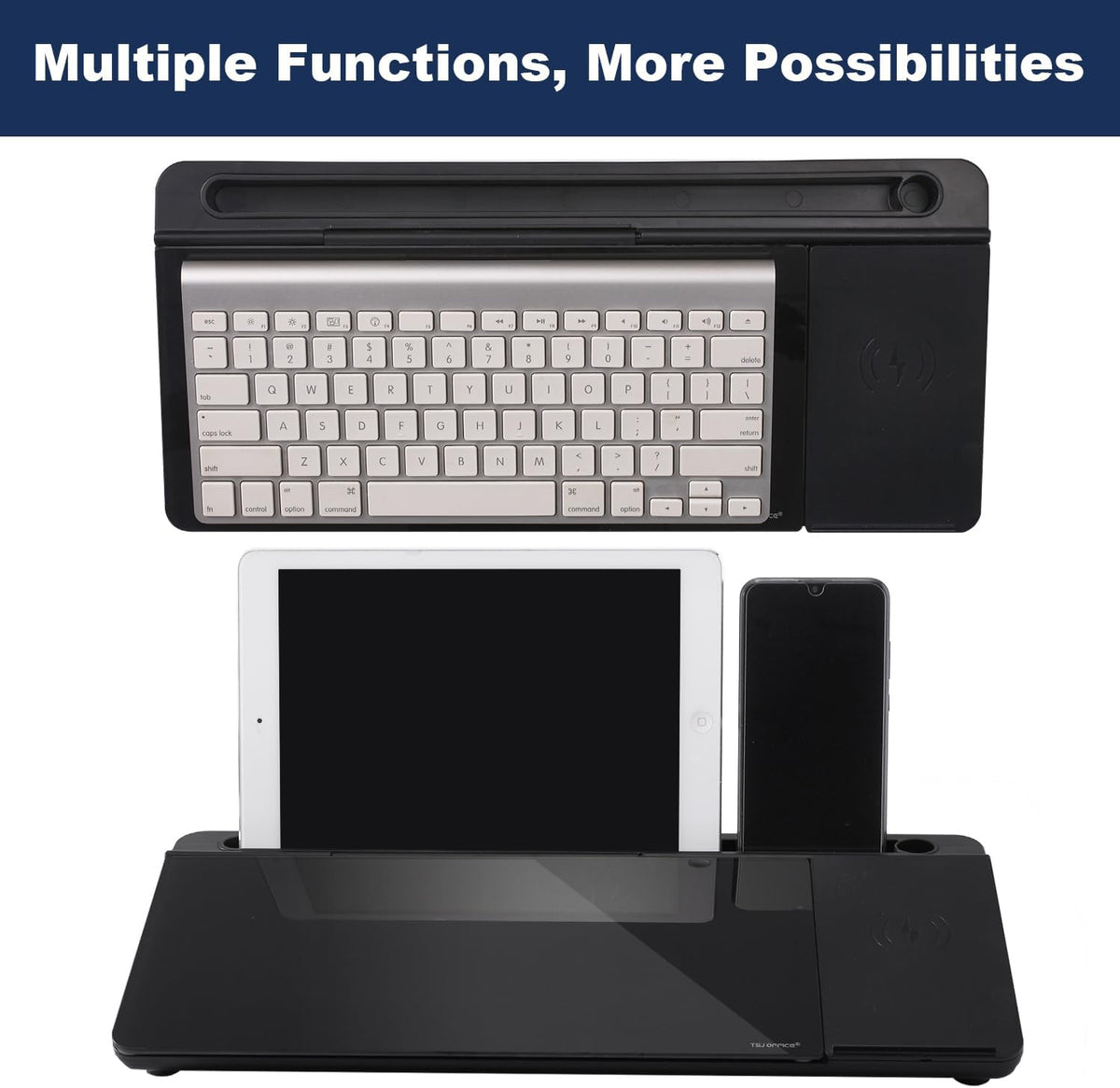 TSJ OFFICE Desktop Whiteboard Dry-Erase-Board - Computer Keyboard Stand White Board Surface Pad with Drawer, Desk Organizers with Accessories for Office, Home, School Supplies - Black