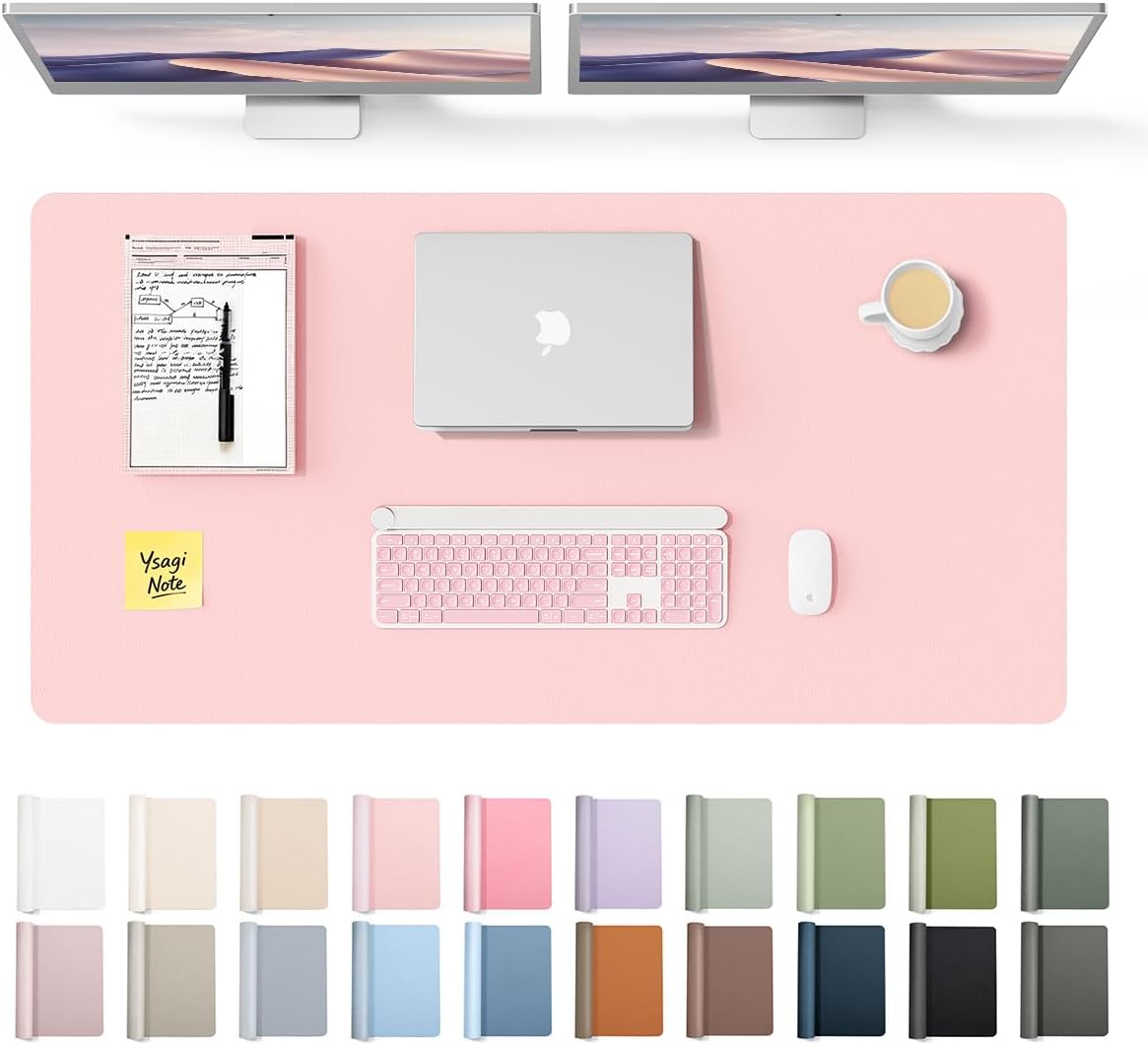 YSAGi Leather Desk Pad Protector, Office Desk Mat, Large Mouse Pad, Non-Slip PU Leather Desk Blotter, Waterproof Laptop Desk Writing Pad for Office and Home (23.6" x 13.8", Eggshell) - Colors A