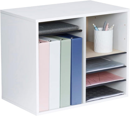 Safco 9422GR Wood Adjustable Literature & Paper Organizer, 16 Adjustable Compratment, Stackable Durable Construction, Home, Office, Mailroom, Classroom Mailbox , Gray